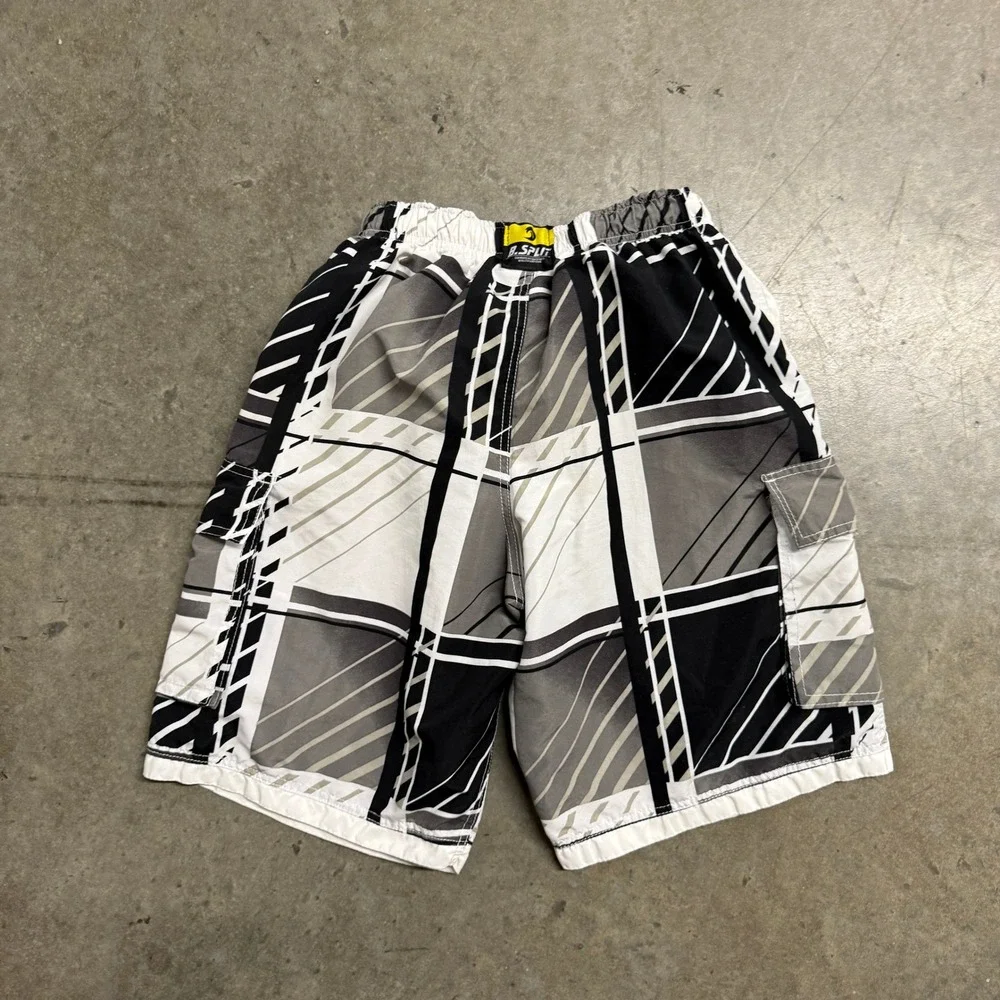 Banana Split USA Mens Board Shorts Black‎ White Abstract Geometric Cargo Size M